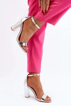 Boto Sandały Na Słupku Srebrne Thakko