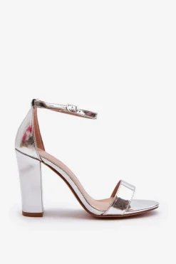 Boto Sandały Na Słupku Srebrne Thakko