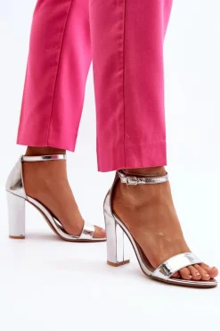 Boto Sandały Na Słupku Srebrne Thakko