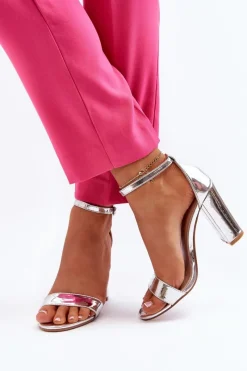 Boto Sandały Na Słupku Srebrne Thakko