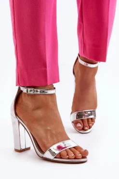 Boto Sandały Na Słupku Srebrne Thakko