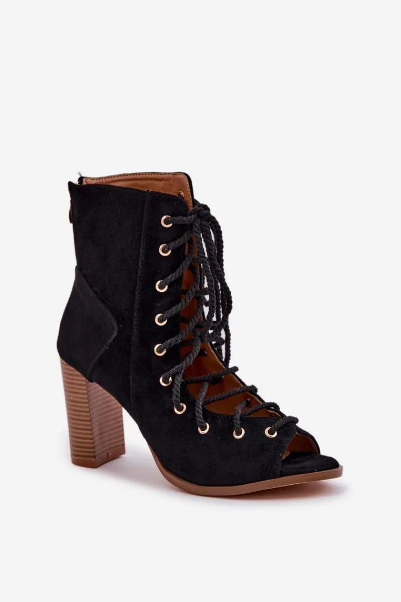 Sandały Na Słupku|Sandały Z Cholewką>Boto Sandały Na Słupku Z Cholewką I Sznurowaniem Czarne Ivelseki Czarny