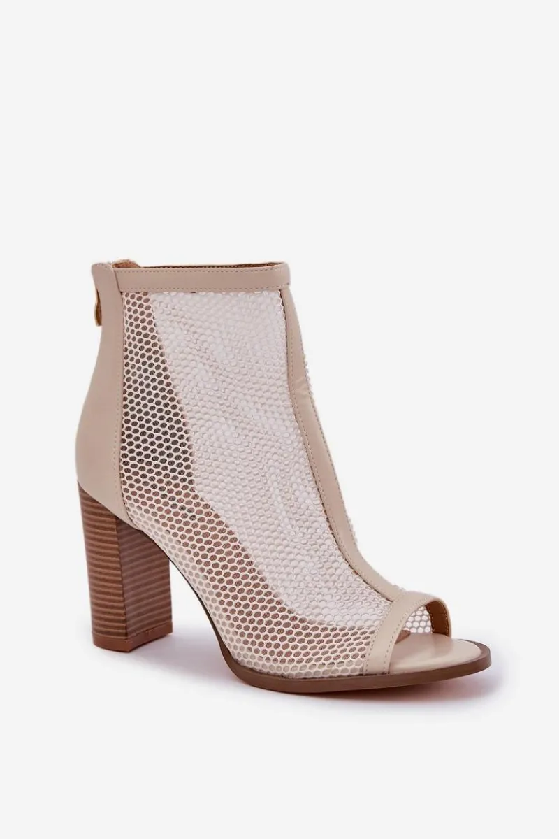 Hot Sandały Na Słupku Z Cholewką Beżowe Taniffia Damskie Sandały Na Słupku|Sandały Z Cholewką