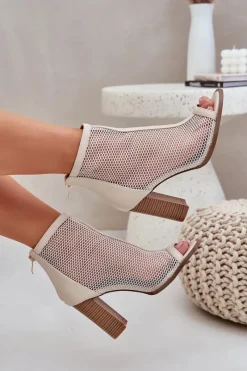 Hot Sandały Na Słupku Z Cholewką Beżowe Taniffia Damskie Sandały Na Słupku|Sandały Z Cholewką