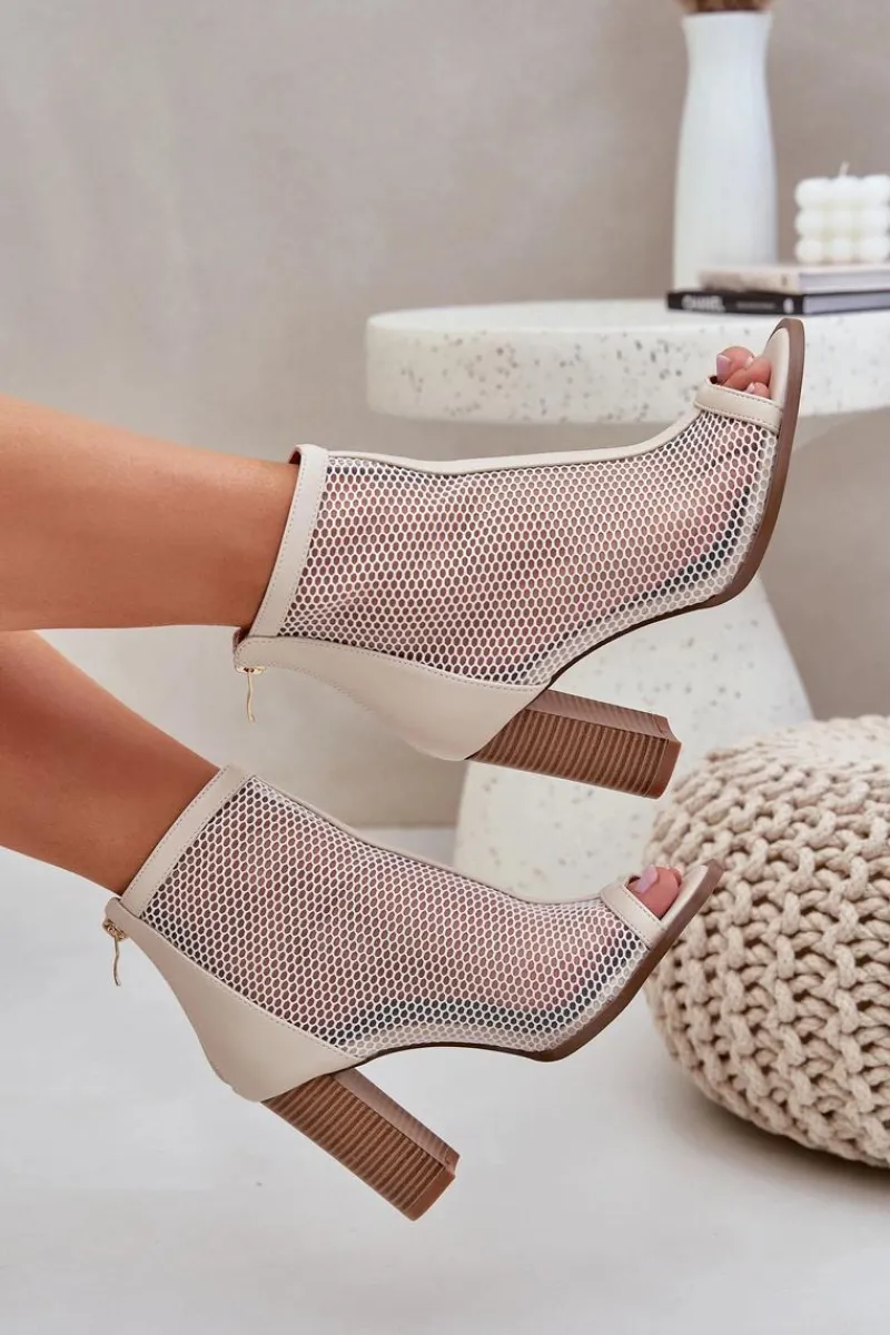 Hot Sandały Na Słupku Z Cholewką Beżowe Taniffia Damskie Sandały Na Słupku|Sandały Z Cholewką