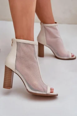 Hot Sandały Na Słupku Z Cholewką Beżowe Taniffia Damskie Sandały Na Słupku|Sandały Z Cholewką