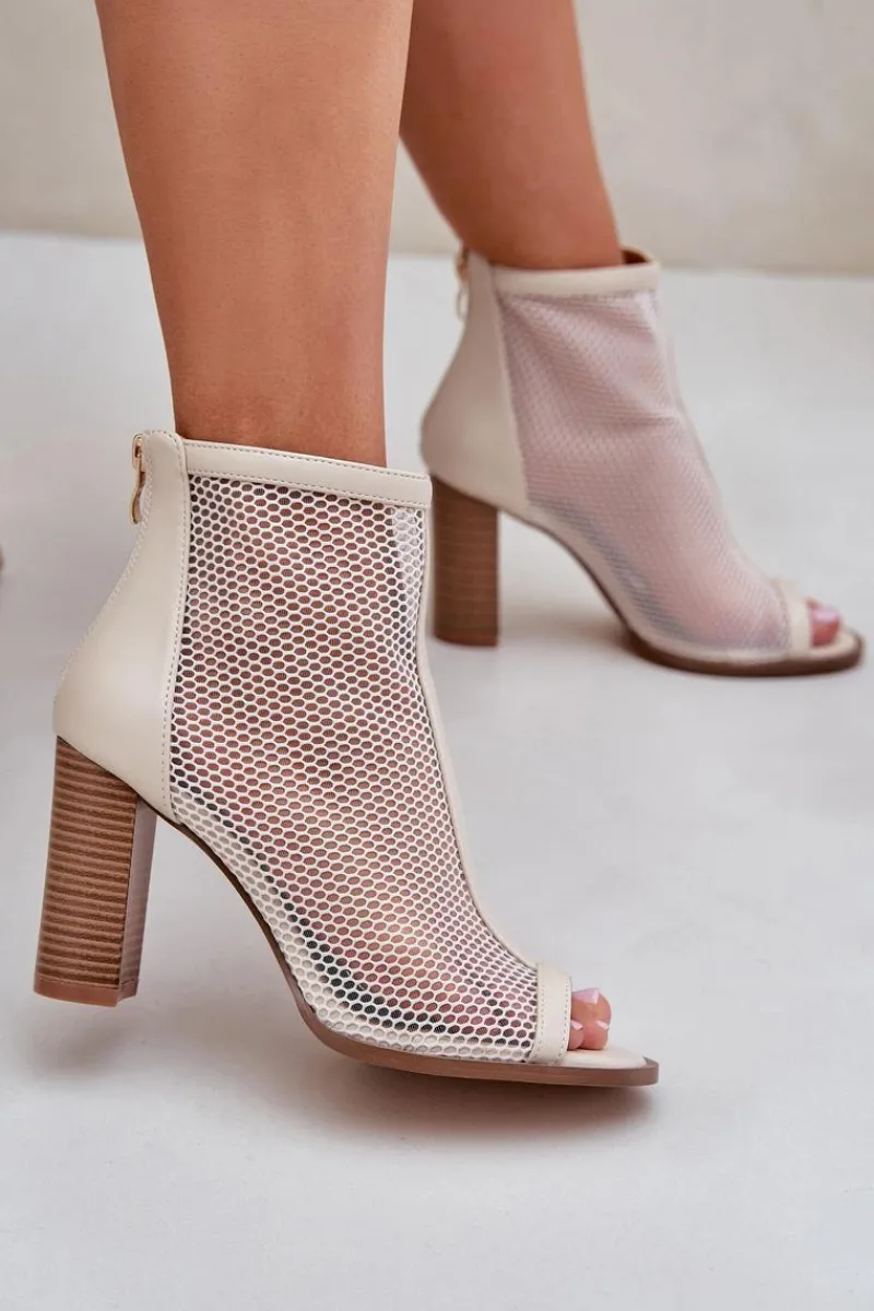 Hot Sandały Na Słupku Z Cholewką Beżowe Taniffia Damskie Sandały Na Słupku|Sandały Z Cholewką