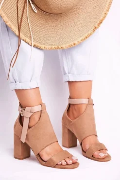 Sandały Na Obcasie>Buty damskie Vinceza Sandały Na Słupku Z Cholewką Vinceza 20-17054 Beżowe