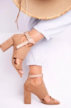 Sandały Na Obcasie>Buty damskie Vinceza Sandały Na Słupku Z Cholewką Vinceza 20-17054 Beżowe