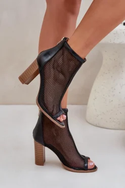 Sandały Na Słupku|Sandały Z Cholewką>Boto Sandały Na Słupku Z Cholewką Czarne Taniffia Czarny