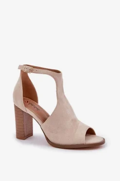 Sandały Na Słupku|Sandały Na Obcasie><noscript><img width=