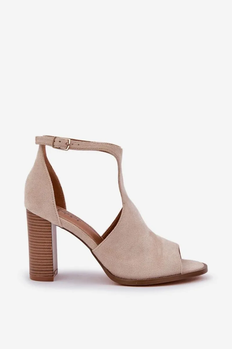 Sandały Na Słupku|Sandały Na Obcasie>Boto Sandały Na Słupku Z Eko Zamszu Jasnobeżowe Lanadriena