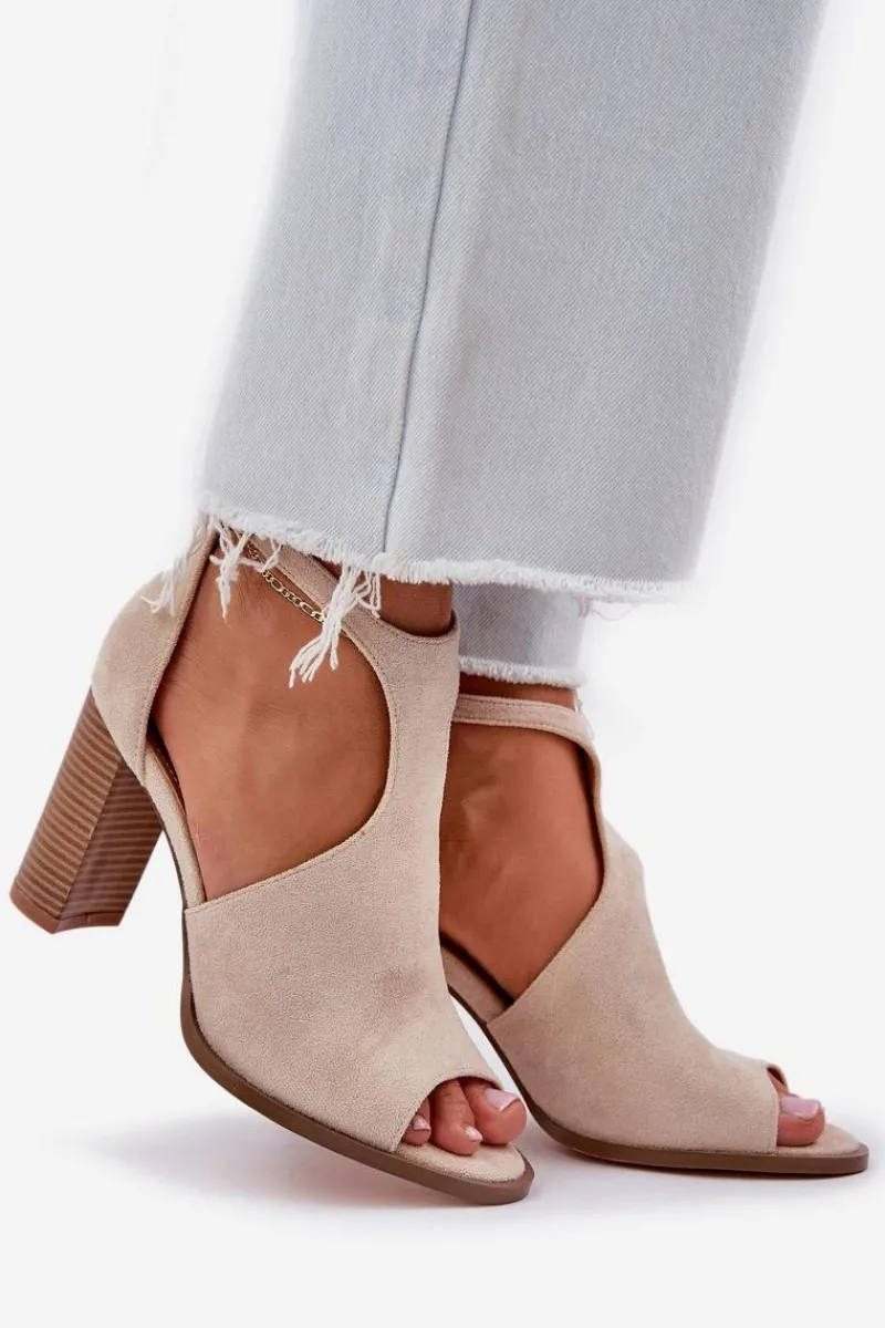 Sandały Na Słupku|Sandały Na Obcasie>Boto Sandały Na Słupku Z Eko Zamszu Jasnobeżowe Lanadriena