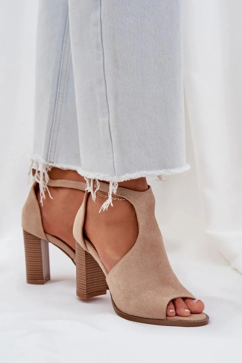 Sandały Na Słupku Z Eko Zamszu Beżowe Lanadriena Damskie Sandały Na Słupku|Sandały Na Obcasie