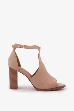 Sandały Na Słupku Z Eko Zamszu Beżowe Lanadriena Damskie Sandały Na Słupku|Sandały Na Obcasie