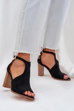 Clearance Boto Sandały Na Słupku Z Eko Zamszu Czarne Lanadriena Czarny