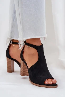 Clearance Boto Sandały Na Słupku Z Eko Zamszu Czarne Lanadriena Czarny