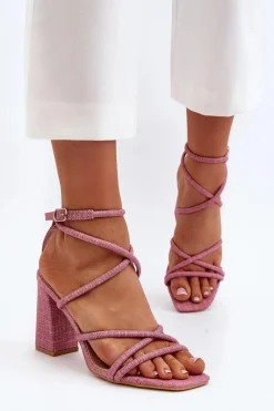 Hot Sandały Na Słupku Z Paskami Różowe Herfiana Damskie Sandały Na Obcasie