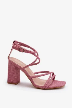 Hot Sandały Na Słupku Z Paskami Różowe Herfiana Damskie Sandały Na Obcasie