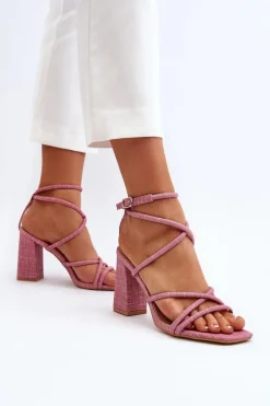 Hot Sandały Na Słupku Z Paskami Różowe Herfiana Damskie Sandały Na Obcasie