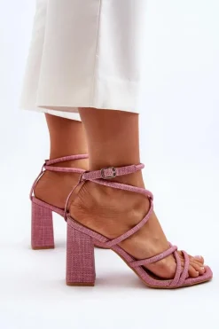 Hot Sandały Na Słupku Z Paskami Różowe Herfiana Damskie Sandały Na Obcasie