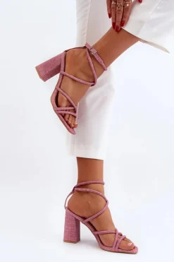 Hot Sandały Na Słupku Z Paskami Różowe Herfiana Damskie Sandały Na Obcasie