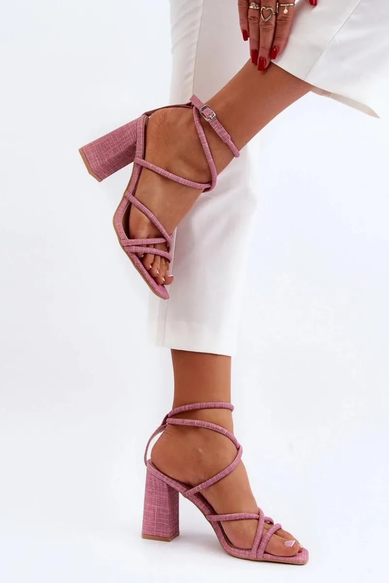 Hot Sandały Na Słupku Z Paskami Różowe Herfiana Damskie Sandały Na Obcasie