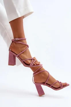 Hot Sandały Na Słupku Z Paskami Różowe Herfiana Damskie Sandały Na Obcasie
