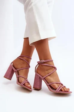 Hot Sandały Na Słupku Z Paskami Różowe Herfiana Damskie Sandały Na Obcasie