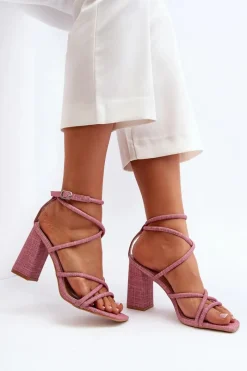 Hot Sandały Na Słupku Z Paskami Różowe Herfiana Damskie Sandały Na Obcasie