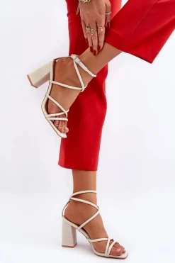 Best Sandały Na Słupku Z Paskami Nude Herfiana Damskie Sandały Na Obcasie