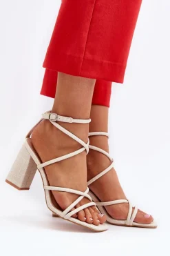 Best Sandały Na Słupku Z Paskami Nude Herfiana Damskie Sandały Na Obcasie