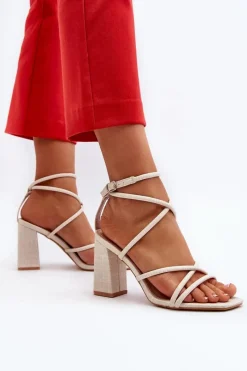 Best Sandały Na Słupku Z Paskami Nude Herfiana Damskie Sandały Na Obcasie