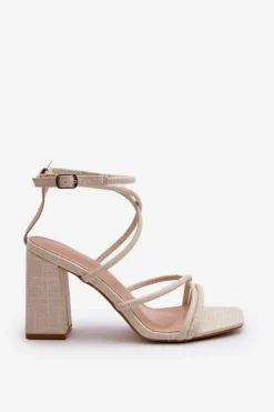 Best Sandały Na Słupku Z Paskami Nude Herfiana Damskie Sandały Na Obcasie