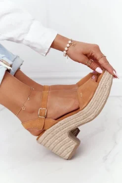 Best Big Star Shoes Sandały Na Słupku Z Plecionką Big Star HH274394 Camel