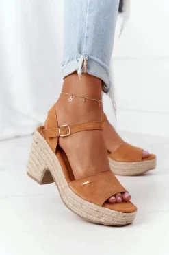 Best Big Star Shoes Sandały Na Słupku Z Plecionką Big Star HH274394 Camel