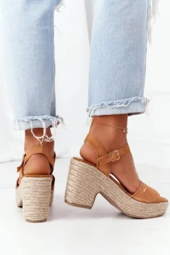 Best Big Star Shoes Sandały Na Słupku Z Plecionką Big Star HH274394 Camel