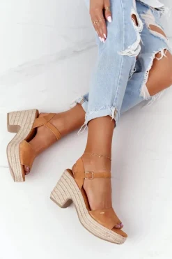 Best Big Star Shoes Sandały Na Słupku Z Plecionką Big Star HH274394 Camel