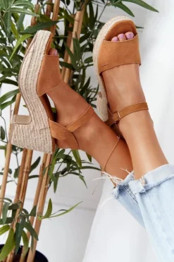 Best Big Star Shoes Sandały Na Słupku Z Plecionką Big Star HH274394 Camel