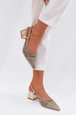 Boto Sandały Na Słupku Z Plecionką I Szpiczastymi Noskami Złote Resterri