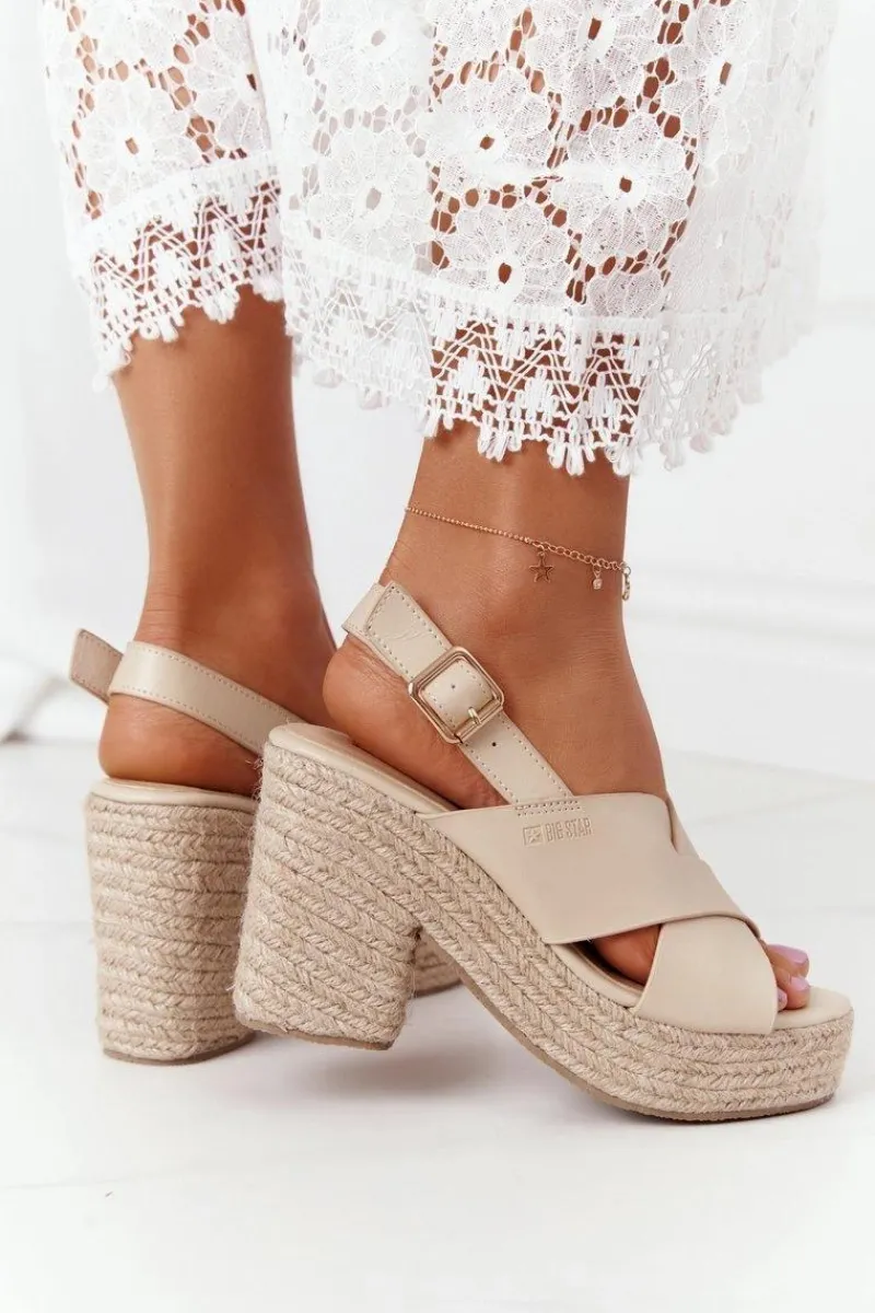 Sandały Big Star|Sandały Na Obcasie>Big Star Shoes Sandały Na Słupku Z Plecionką Big Star HH274388 Beżowe