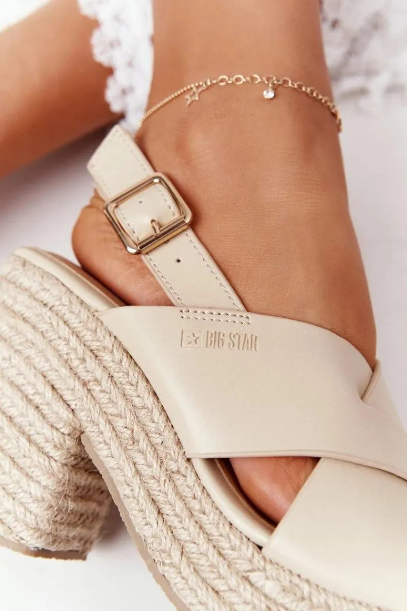 Sandały Big Star|Sandały Na Obcasie>Big Star Shoes Sandały Na Słupku Z Plecionką Big Star HH274388 Beżowe