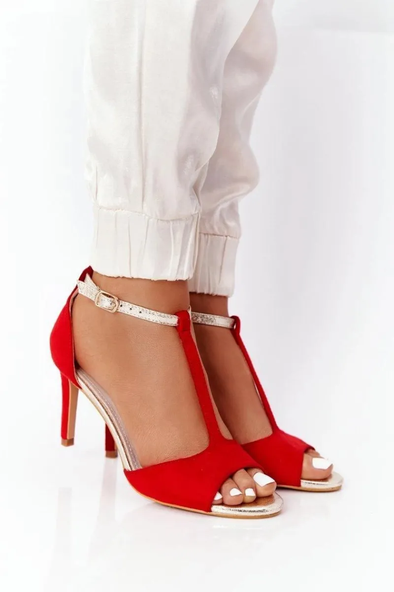 Sandały Na Obcasie>Damskie buty S.Barski Sandały Na Szpilce S.Barski 280-58 Czerwono-Złote