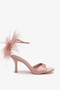Sandały Na Obcasie>Boto Sandały Na Szpilce Z Piórami Brudny Róż Caelina Różowy
