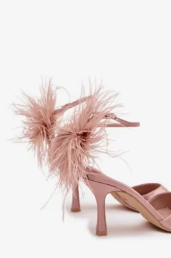 Sandały Na Obcasie></noscript>Boto Sandały Na Szpilce Z Piórami Brudny Róż Caelina Różowy