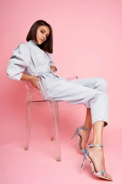 Clearance Sandały Na Szpilce Z Wężowym Wzorem Lu Boo Niebieskie Damskie Sandały Na Obcasie