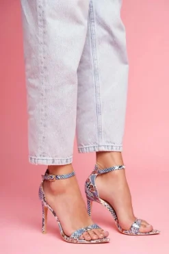 Clearance Sandały Na Szpilce Z Wężowym Wzorem Lu Boo Niebieskie Damskie Sandały Na Obcasie