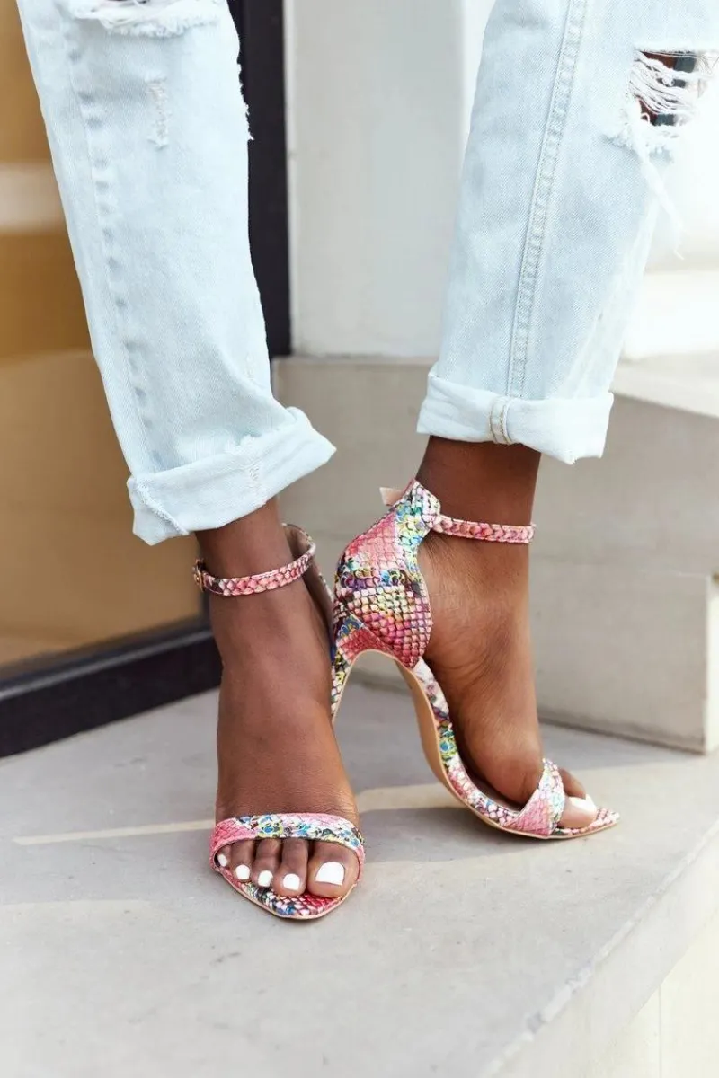 Hot Boto Sandały Na Szpilce Z Wężowym Wzorem Lu Boo Różowe