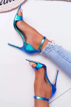 Hot Sandały Na Szpilce Z Wężowym Wzorem Lu Boo Zielone Damskie Sandały Na Obcasie