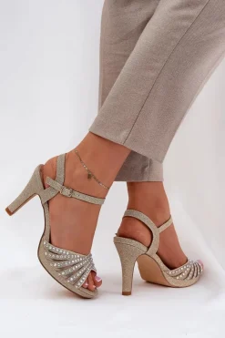 Best D&A Sandały Na Szpilce Ze Zdobieniem I Brokatem MR1038-33 Złote Złoty